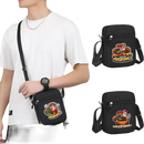 Black shoulder bag with cartoon graphics.