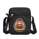 Black shoulder bag with cartoon graphic.
