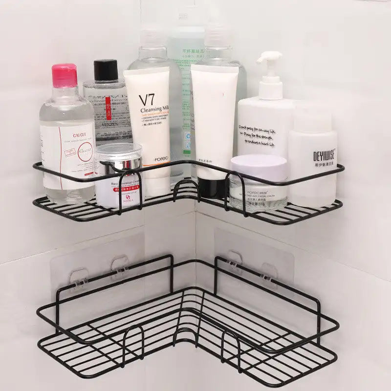 Sweet Bathroom Shelf Corner Storage Rack with Double Buckle Hooks