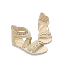 Beige gladiator sandals with chain detail.