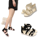 Fashionable gladiator sandals.