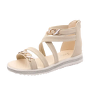 Beige gladiator sandal with chain accents.