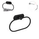 Black self-adhesive towel ring with dimensions.