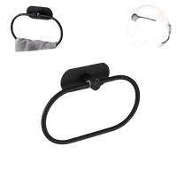 Black self-adhesive towel ring with dimensions.