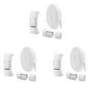 Three sets of white no-tie shoelaces with buckles.