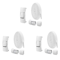 Three sets of white no-tie shoelaces with buckles.