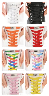 Colorful no-tie shoelaces.