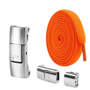 Orange shoelaces with magnetic buckles.