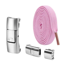 Pink shoelaces with magnetic buckles.