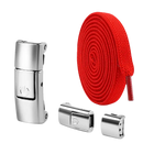 Red shoelaces with magnetic buckles.