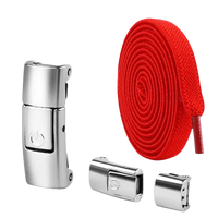 Red shoelaces with magnetic buckles.