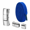 Royal blue no-tie shoelaces with magnetic buckles.