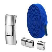 Royal blue no-tie shoelaces with magnetic buckles.