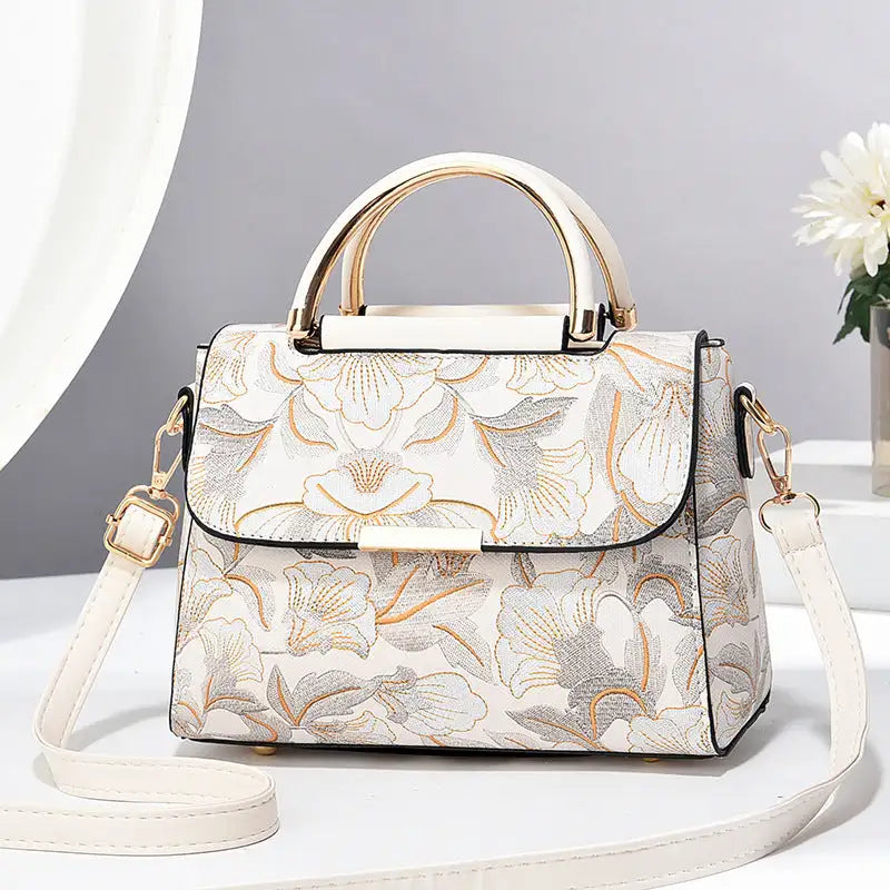 Chic Chinese Print Shoulder Bag for Women - White / 23cmX11cmX18cm