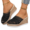 Black crochet wedge mules.