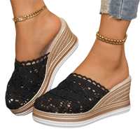 Black crochet wedge mules.