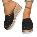Black crochet wedge mules.