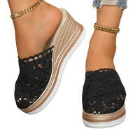 Black crochet wedge mules.