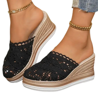 Black crochet wedge mules.
