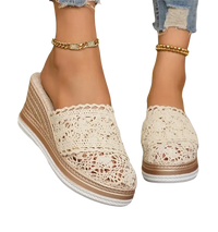 Lace-covered wedge mule.