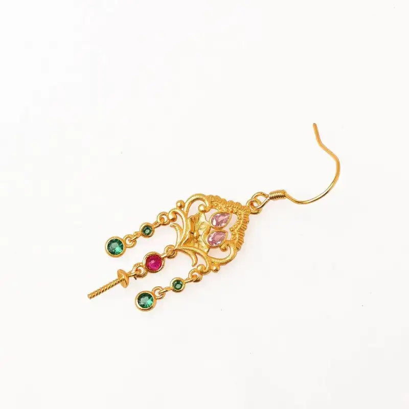 Sweet Gold Gemstone Earrings Classical Flower Hollow Style