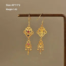 Floral Charm Earrings - Vintage Gold - Classical Lotus Pattern Hollow