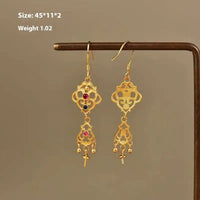 Floral Charm Earrings - Vintage Gold - Classical Lotus Pattern Hollow
