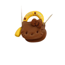 Brown Hello Kitty purse with yellow handle.