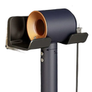 Wall-mounted hair dryer holder.