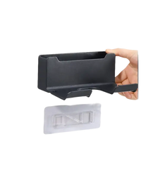 Black wall-mounted storage box.