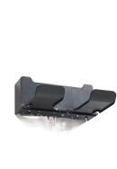 Gray hair dryer shelf with drain holes.