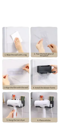 Hair dryer holder installation instructions.