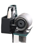 Wall-mounted hair dryer and accessory holder.