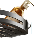 Black shower caddy with hooks.