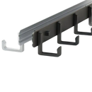 Metal coat rack with multiple hooks.