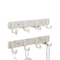 Two white, four-hook wall racks with dimensions.