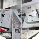 Collage of various bathroom and kitchen sinks.