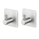 Two brushed metal adhesive hooks.