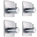 Four brushed metal adhesive hooks.