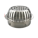 Stainless steel drain cover with measurements.