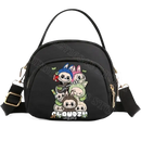 Black nylon crossbody bag with cartoon characters.