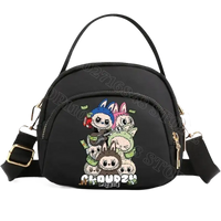 Black nylon crossbody bag with cartoon characters.