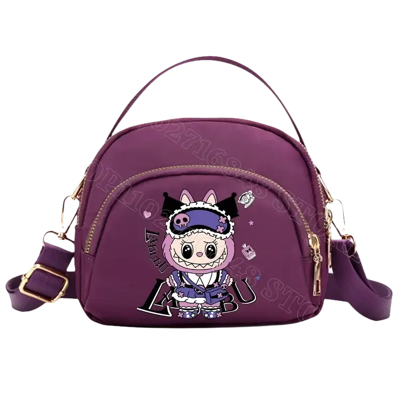 Purple cartoon-themed handbag.