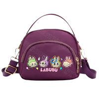 Purple cartoon-decorated handbag.