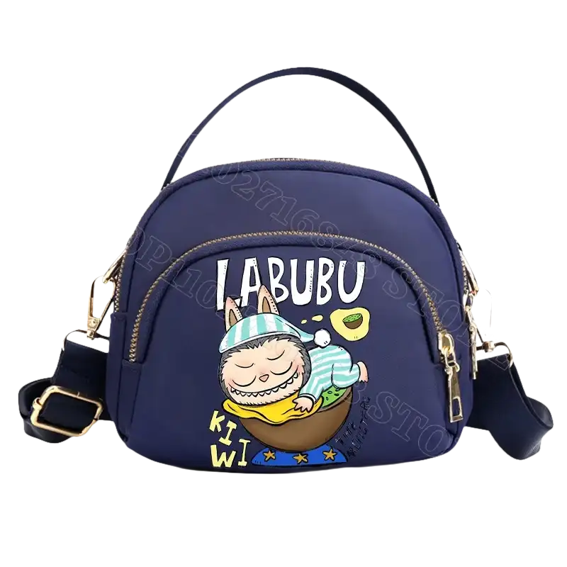 Navy blue cartoon shoulder bag.