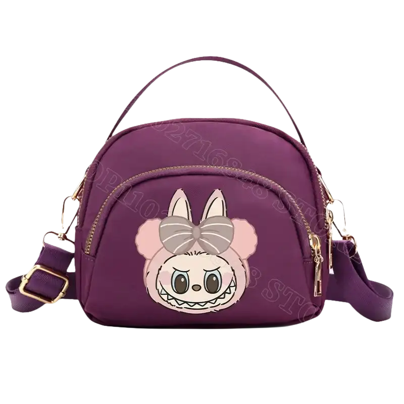 Purple nylon handbag with cartoon bunny.