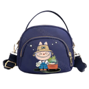 Navy blue cartoon-adorned handbag.
