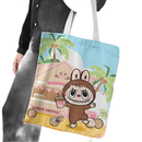 Cartoon-themed tote bag.