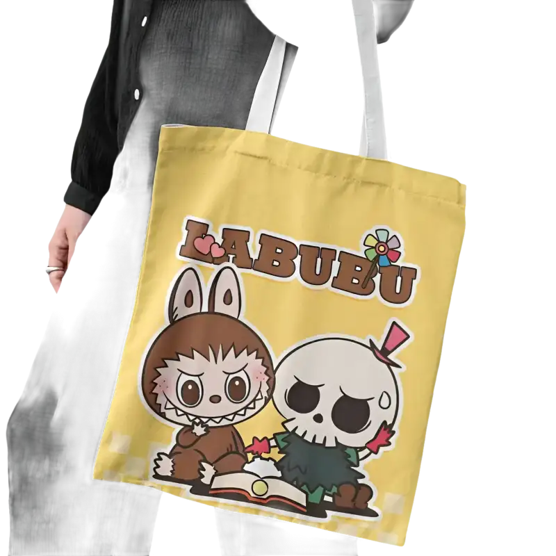 Yellow cartoon tote bag.