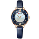 Chic Elegance Leather Quartz Watch for Ladies - Dark blue